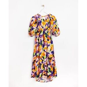 Oliver Bonas Size 10 Abstract Petal Floral Midi Dress New With Tags Light Weight